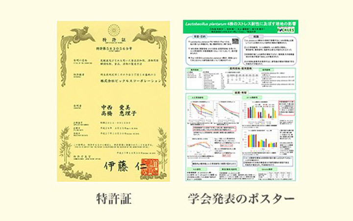ピーネ乳酸菌の特許証と学会発表のポスター