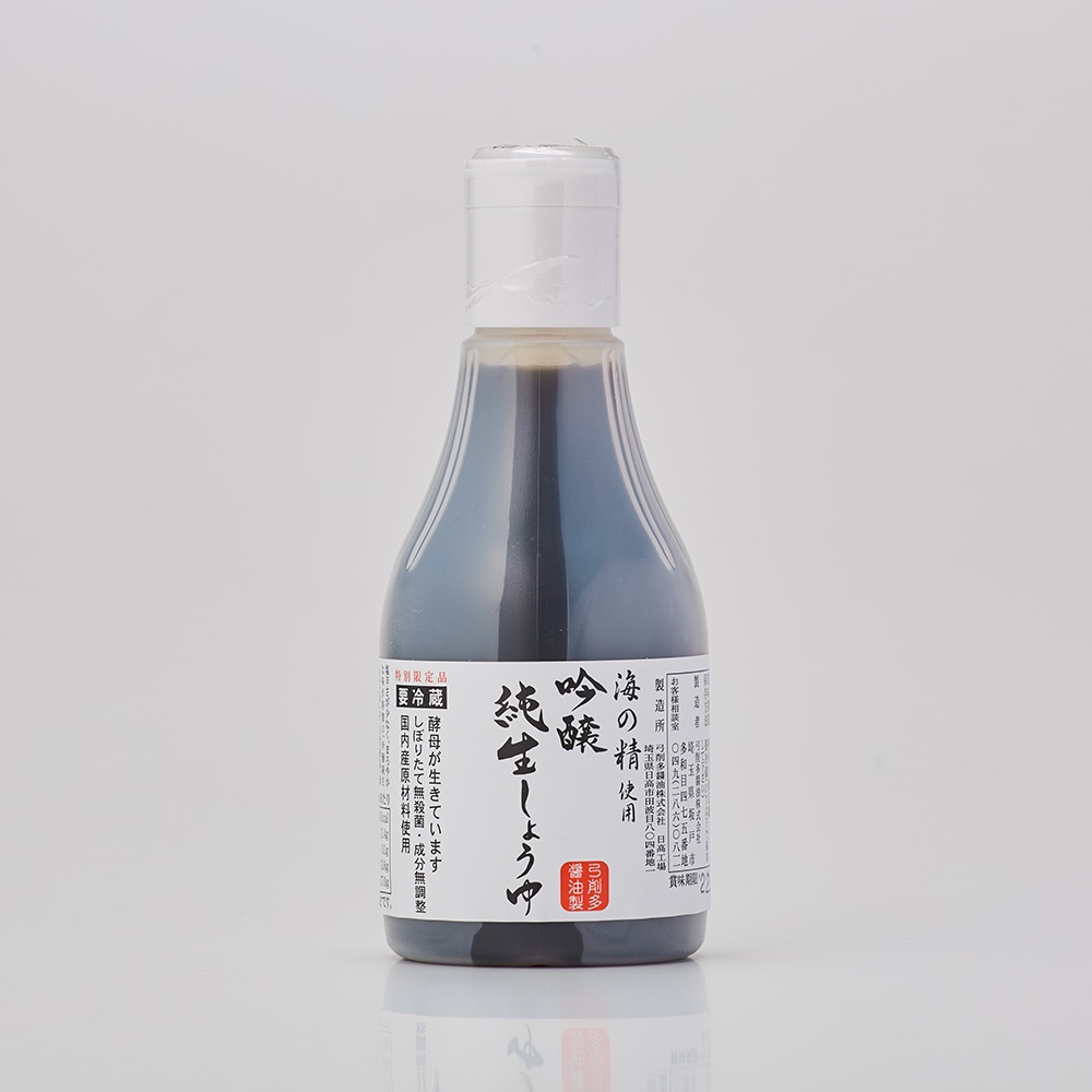 海の精使用吟醸純生しょうゆ200mlデラミボトル